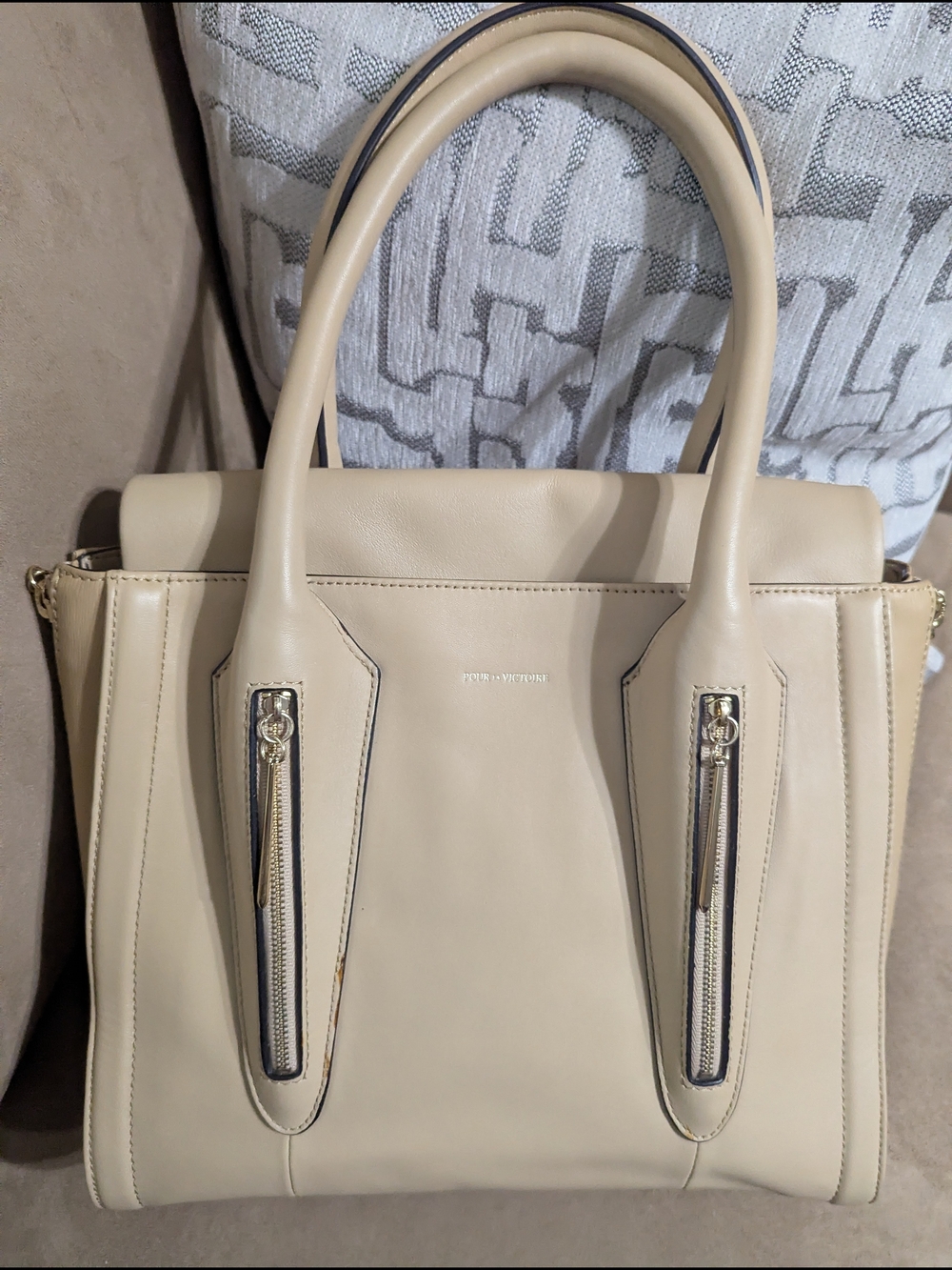 Pour La Victoire Ivory Leather Satchel Handbag